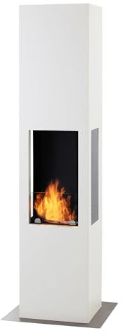 muenkel design Prism Fire L - 3-seitiger Bio-Ethanol Ofen Standkamin – weiß – Sicherheitsbrennkammer Safety Burner – Stahl pulverbeschichtet