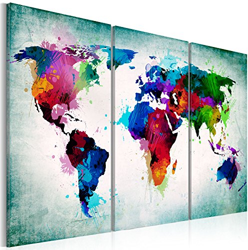 B&D XXL Acrylglasbild Weltkarte 120x80 cm 3 Teilig Wandbild auf Acryl Glasbilder Kunstdruck Moderne Acrylglas Platte Wanddekoration Geschenke Heimdekoration Glasbild Reise Landkarte Map k-A-0006-k-h