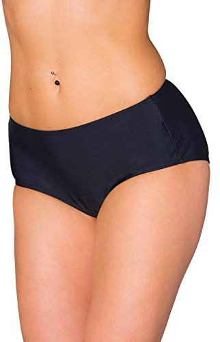 Aquarti Bas de Bikini Femme Taille Mi-Haute – Bas de Maillot de Bain Classique en Couleurs Unies, Noir, 44