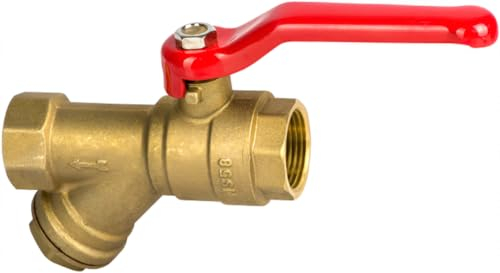 Kugelhahn 1/2 Zoll IG - Absperrventil aus Messing mit PTFE-Dichtung - Absperrhahn mit Schrägfilter und Stopfbuchse - Wasserhahn Sicher für Trinkwasser