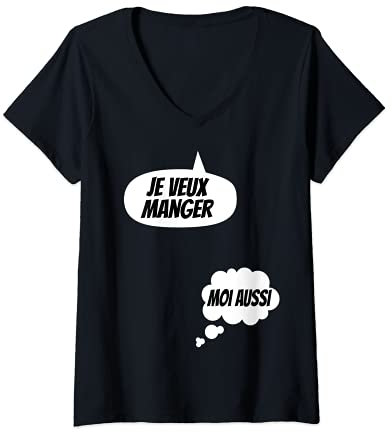 Femme Future Maman Annoncer La Grossesse Enceinte Fête Du Bébé T-Shirt avec Col en V