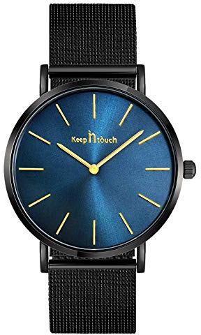 SUPBRO Herren Uhren Mode Wasserdicht Sport Analoger Quarz Uhr Ultra-Thin Dial Schwarze Edelstahl Mesh Armbanduhr Männer Blau Zifferblatt