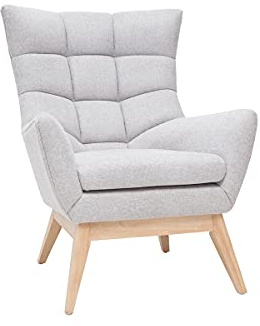 Miliboo Skandinavischer Sessel, Hellgrau und Holz, Braun