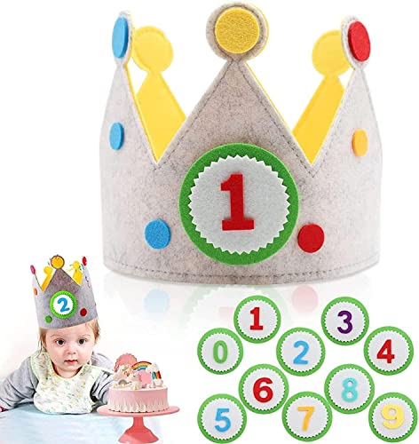 Aohcae Geburtstagskrone Kinder, 0-9 Auswechselbaren den Zahlen Geburtstagskrone Mädchen Krone Geburtstag Junge Geburtstagskrone Filz Partyhüte Kindergeburtstag