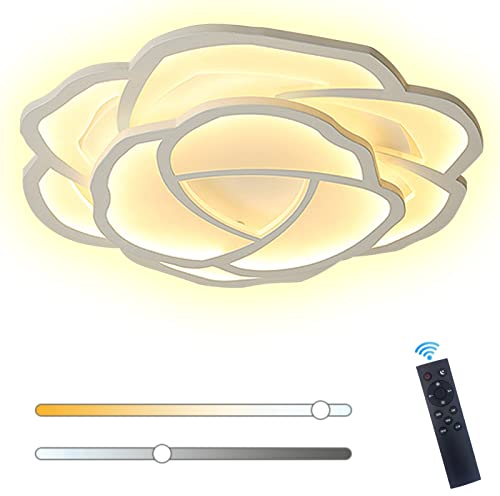 Modern Deckenleuchte Wohnzimmer Blütenform Deckenlampe Dimmbar mit Fernbedienung Rose Dekorieren Unterputzmontage LED Kreativität Innenbeleuchtung für Schlafzimmer Kinderzimmer Esszimmer,42cm