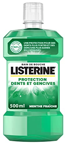 Listerine - Bain de Bouche Protection Dents et Gencives Menthe Fraîche (bouteille de 500 ml) – Bain de bouche quotidien pour une haleine fraîche – Soin bucco-dentaire protecteur