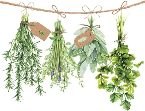 Servietten FRISCHE GARTEN-KRÄUTER in weiß & grün mediterrane Tisch-Deko Motiv Küchen-Kräuter Natural Living Tisch-Dekoration Frühling Sommer Ostern (60, Gartenkräuter)