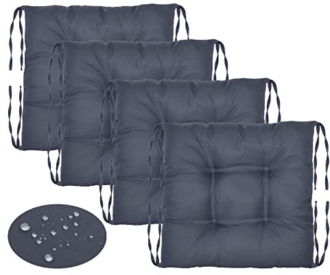 Salla Stuhlkissen, 4er Set Sitzkissen, Bequem & Weich, Waschbare Sitzauflage mit Bändern, Kissen für Garten, Küche oder Esszimmer, Indoor & Outdoor Stuhlauflage, 4 Stück, 45 x 45 x 8 cm, Grau