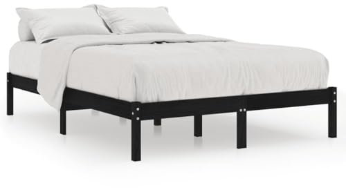 vidaXL Bois de Pin Massif Cadre de Lit Sommier à Lattes Lit Double Lit Adulte Cadre à Lattes sur Pied Chambre à Coucher Intérieur Noir 140x190 cm