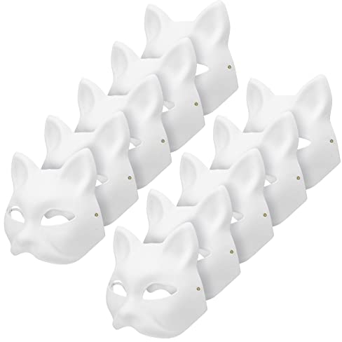 Toyvian 10 Stück Katzenmasken zum Bemalen, Tiermasken zum Selbermachen, weiße Halbmasken für Maskerade, Halloween, Kinder, Cosplay, Kostüm, Gastgeschenke