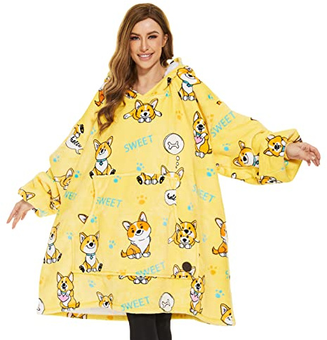 THREE POODLE Oversized Blanket Hoodie, Sherpa Fleece Wearable Blanket Sweatshirt for Adults Kids, Warm Soft Cozy Hooded Blanket Women Men Kids, One Size Fit All