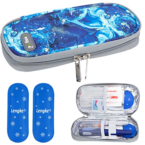 YOUSHARES Insulin Kühltasche mit 2 Nylon Kühlakku, Medikamente Tasche Insulin Pen Kühlbox Klein Diabetes Etui für Diabetikerutensilien Halten Sie die Vorräte Sicher und Kalt (Treibsand Blau)