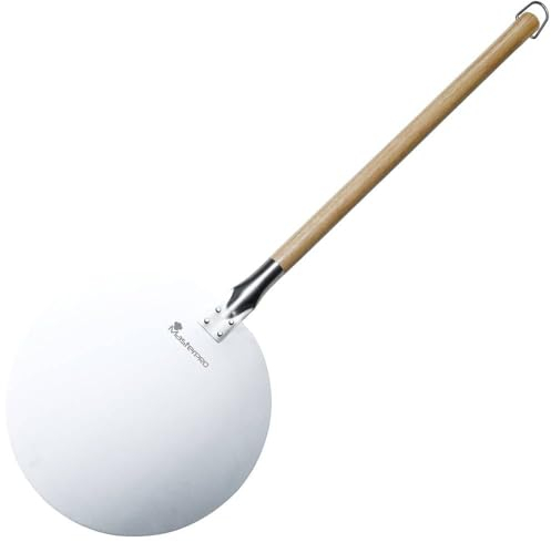 MasterPRO Foodies - Pizza Four - Fabriqué avec en acier inoxydable - 30,5 cm de diamètre de diamètre et 87 cm de long - Effet en bois long - tête ronde