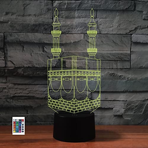 SUPERRUIDALONG 3D Islamischer Tempel Nachtlichter Fernbedienung 16 Farben Illusion Acryl LED Tisch Nachttisch Lampe Kinder Schlafzimmer Schreibtisch Dekor Geburtstag Geschenke Spielzeug für Kinder
