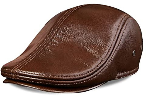 Leder Schiebermütze Herren mit Ohrenklappen - Flat Kappe -Schirmmütze Herbst/Winter - Herrenmütze Flat Cap