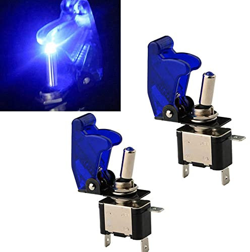 2 Pezzi Interruttore on/off, AERONAUTICO Switch Tuning per Auto Moto Blu con LED Blu, Sicura, 20A 12V, 38x16x65mm