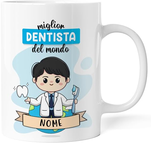 Caribu design Tazza Dentista Personalizzata con Nome e Colore Capelli - Idea Regalo per Ringraziare Dentisti Personalizzabile e Divertente per Compleanno, Natale, Lavoro, Laurea (Dentista Uomo)