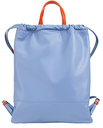 DUDU Beutel-Rucksack aus Leder für Damen Sportlich-moderner Look Beutel-Tasche mit Kordelzug und dünnen Tragegurten aus Leder Pastellblau