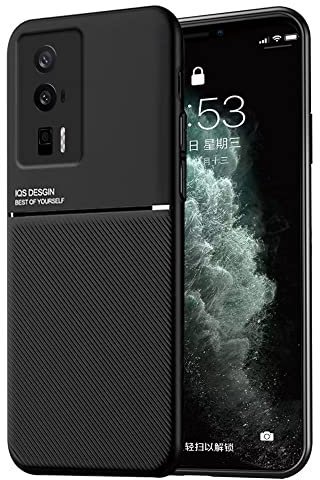 HONLEN Coque de Adaptée pour POCO F5 Pro (6.67 inches) TPU Souple en Silicone Intégré à Base Magnétique Etui de Téléphone de Style Simple - Le Noir