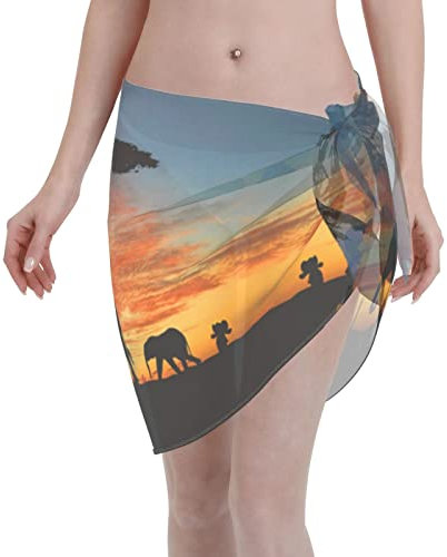 MIXMEY Kurzer Strandtuch, Kuhfell-Druck, für Damen, kurzer Strandrock, Schal, Afrikanischer Elefant, Einheitsgröße