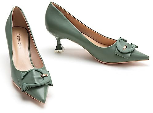 C.Paravano Pumps Damen Kitten Heel Pumps Pumps Spitz Schuhe Pumps Geschlossene Zehe Pumps Pumps Leder(Grün,37)