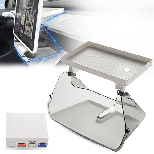 PARTOL Center Console Organizer Magnetic Storage Tray for Tesla Model 3/Y Under Screen Storage Box Behind Screen Tray Organizer Tissue Holder Compatible with Tesla Model 3 Model Y Accessories(White)