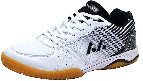 JiuQing Herren Tischtennis-Schuhe Pingpong-Badminton-Turnschuhe Weicher Boden Atmungsaktive Indoor-Fitness-Trainingsschuhe,Schwarz,36 EU