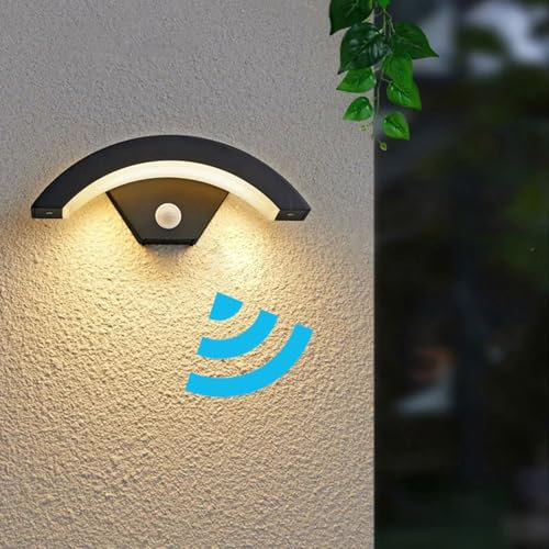DAXGD Appliques Murales Modernes, Luminaire Exterieur 24W 2650LM, Détecteur de Mouvement IP65, Eclairage Exterieur en Forme de U 3000K Lumière Chaude pour Porche Passerelle Jardin Balcon