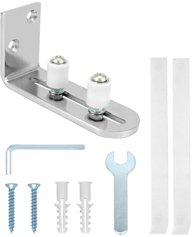 QWORK® Guía de puerta corredera ajustable, montaje en suelo, construcción de acero inoxidable, para espesor de puerta de hasta 7 mm