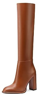 QUEEN HELENA Stivali Alti al Ginocchio con Tacco Donna K3221 (Marrone, 41)
