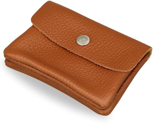 Brise Art Geldbörse Damen Leder Mini Handgemachte Portemonnaie Damen Klein Geldbeutel 2 Fächer Stylisch Verschließbar mit Druckknopf und Zipper Made in Italy (Cognac Braun)