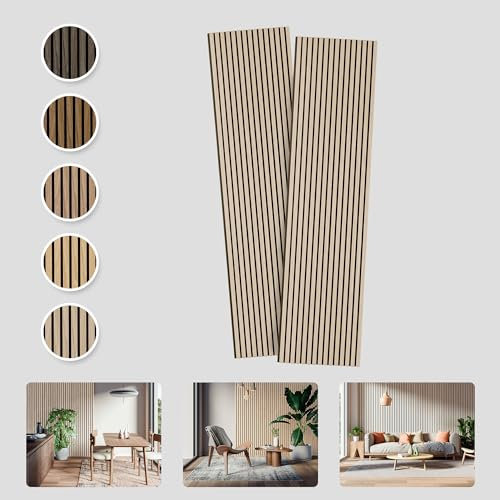 RIVERBANK Akustikpaneele, Schallabsorbierende Akustikholzwandpaneele 2400 x 600 mm, 2er-Set schalldichte Dekorpaneele mit Furnieroberfläche, 100% recycelter Akustikfilz (Lichte Eiche)