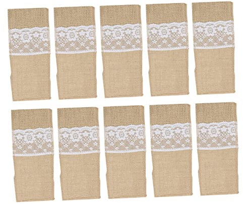 Garneck 10 Pièces décoration mariage champêtre Décoration de table rustique Housse de couverts rustique Pochette de rangement pour couverts en lin rural vaisselle porte-couverts