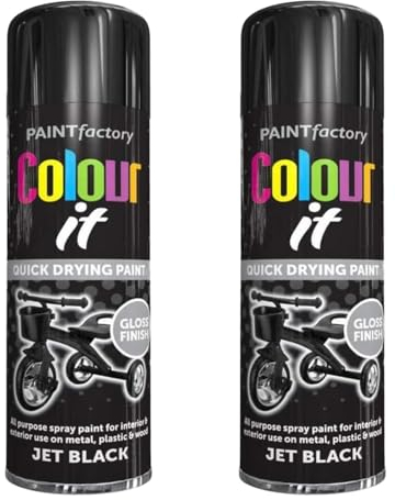 PNJB Paint Spray Can 250ml 'Black Gloss' General Purpose, Fast Dry Excellent Coverage Adhesion, Spray Paint For Metal, Plastic, Wood, Stone, Gloss Finish (Pack of 2)