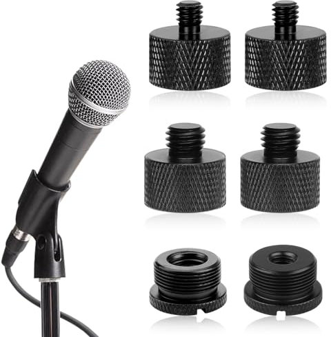 6Pcs Mic Thread Adapter, 5/8 Female to 3/8 Male 5/8 Female to 1/4 Male 1/4 Female to 5/8 Male 3/8 Female to 5/8 Male Mic Screw, Aluminum Alloy Microphone Stand, Screw Adapter Thread (Black)