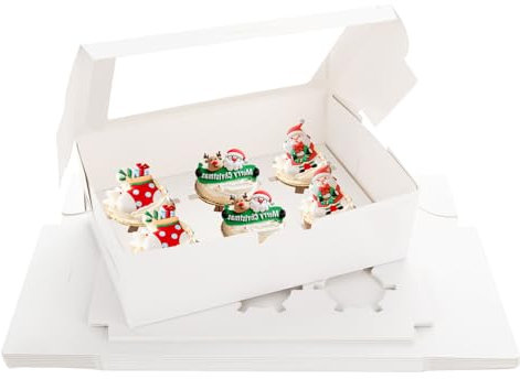 ASelected 10 Pcs 6 Hole Cupcake Boxes Bakery Carrier Boxes with Windows and Inserts For Carrying And Displaying Delicious Muffins Suitable For Home Baking, Parties Weddings Holidays Cake Store