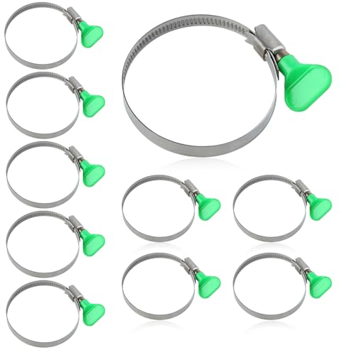 LEONTOOL 2-1/2 Inch Adjustable Key Hose Clamps, 10 Pack 304 Stainless Steel Thumb Screw Clamps, Dryer Vent Clamp, Pipe Clamp, Worm Gear Clamps for Woodworking Dust Collection Fittings, RV Clamp