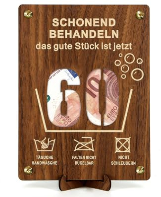 Giftota Lustige Geschenk 60 Geburtstag Mann Frau, 60. Geburtstag Geldgeschenke aus Holz, Geldgeschenke Verpackung mit Geburtstagskarte