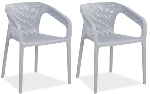 Homestyle4u Gartenstuhl stapelbar Kunststoff grau 2er Set mit Armlehnen wetterfest Gartenmöbel Stühle