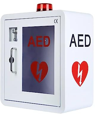 AED-Schrank, Erste-Hilfe-AED-Defibrillator-Aufbewahrungsschrank mit dreieckigem Schloss und 2 Schlüsseln, 1,2 mm Stahl und Alarmsystem, für Zuhause/Büro/Krankenhaus/öffentliche Orte