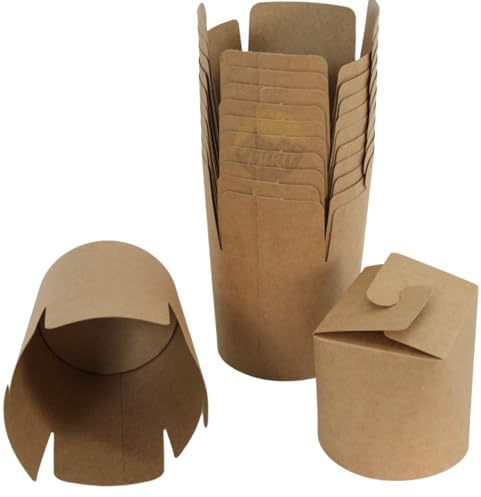 KURTT - Nudelbox mit Faltdeckel - Braun, 50 Stück, 26oz 750ml - Asian Food - Dönerbox - Wok to go Becher - Take Away Behälter, Lunchbox, cfkm38mf944
