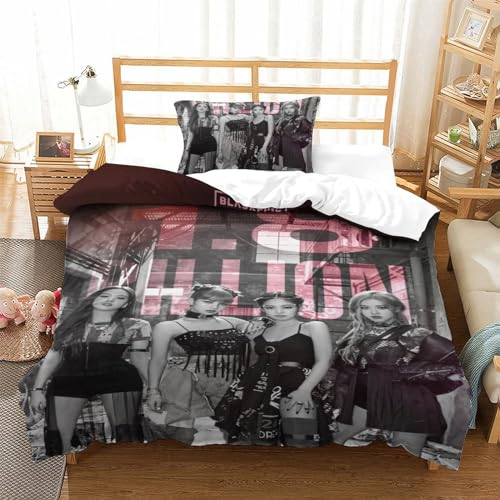 BYTFGAIT Blackpink Bettwäsche Bettbezüge Set Mit Kissenbezüge, Blackpink Muster Bettbezug-Sets,aus Mikrofaser Mit Reißverschluss Weich Und Bügelfrei Single(135x200cm)