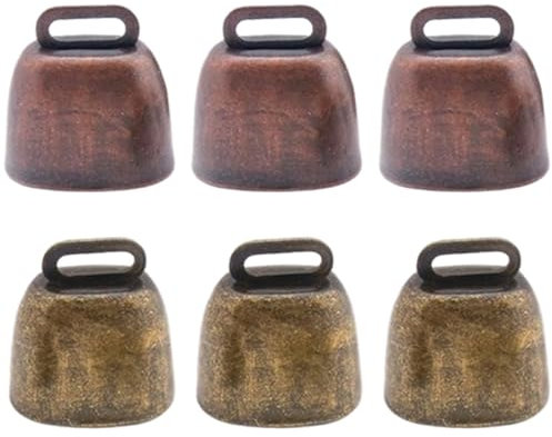 GNHG 6 Stück Kuhglocken aus Metall,Glöckchen Metall Vintage Mini Glocken Bauernhoftiere Schaf Kuh Pferd Haustier Halsband,Antik-Stil,Deko-Accessoires für Glocken