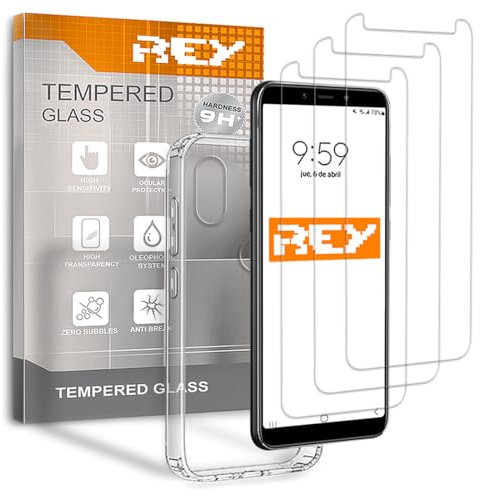 REY 3X Protector de Pantalla y Funda para XIAOMI MI 6X - MI A2, Cristal Vidrio Templado y Silicona TPU de Alta Resistencia