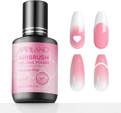 SAVILAND Plus Airbrush Gel Nail Polish: 20 ml Pink Gel Polish for Airbrush Painting, Long Lasting, No Clogging, High Color Saturation, Nail Art