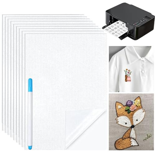 LEBOKJ 10 Stück A4 Stickvlies Wasserlöslich Selbstklebend Stickvorlagen Wasserlöslich Mit Stift Stickmuster Stickvorlagen Bedruckbar Wasserlösliches Stickvlies für Drucker und Handnäh-stickvliese
