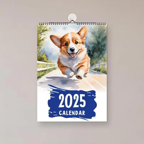 Tischkalender 2025, Corgi-Muster-Kalender, Januar 2025 - Dezember 2025, Wandkalender, Dezember-Kalender, Büro- und Heim-Monatsplaner, perfekt zum Organisieren