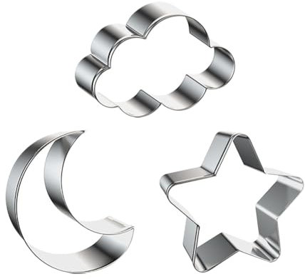 FSSTUD Lot de 3 emporte-pièces en forme d'étoile et de lune en forme de nuage - En acier inoxydable - Pour la cuisine et la maison