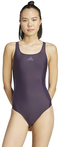 adidas Women's 3 Stripes C-Back Swimsuit, Aurora Black/Aurora Plum, 38