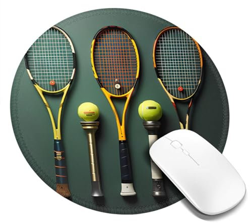 Tennis Balls and Rackets Round 8-inch Non-Slip Rubber Mouse Pad Soft Polyester with Anti-Slip Base Ideal for Office Gaming Home Use Mouse pad